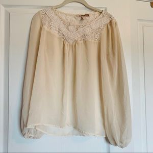 Forever 21 Cream Long Sleeve Lace Top
